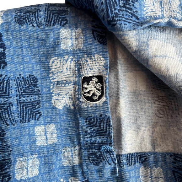 Nat Nast Men SS Button Shirt 70% Silk 30% Cotton Blue White Geometric L - Picture 5 of 11